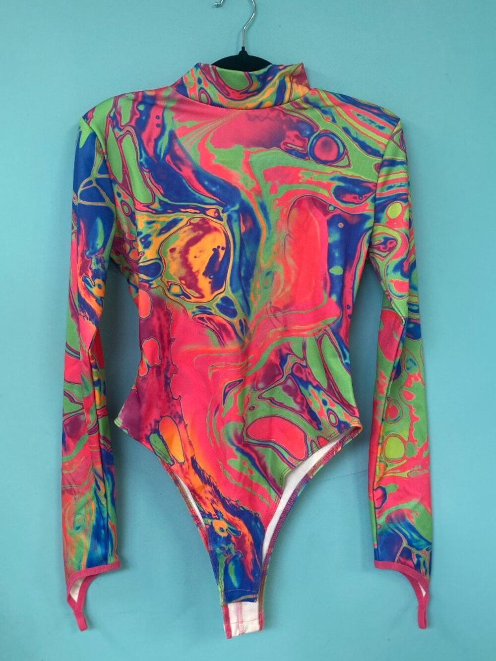 Club Exx Neon Psychedelic Rave Bodysuit Size M Festival EDM